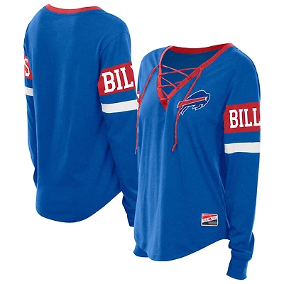 T-shirt à manches longues lacets rétro New Era Royal Buffalo Bills pour femme