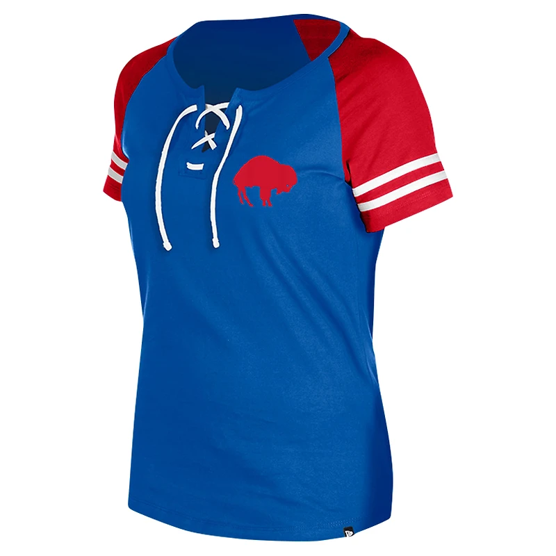 T-shirt raglan à lacets Royal Buffalo Bills Throwback New Era pour femme