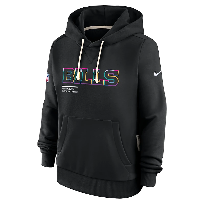 Sweat à capuche Nike noir Buffalo Bills 2025 NFL Crucial Catch Sideline Standard Issue Dri-FIT pour femme