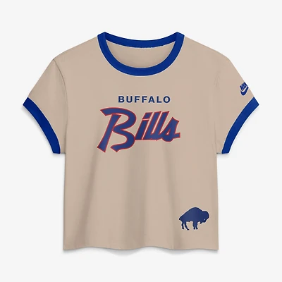 Women's Nike Cream Buffalo Bills Rewind Ringer Mod Cropped T-Shirt