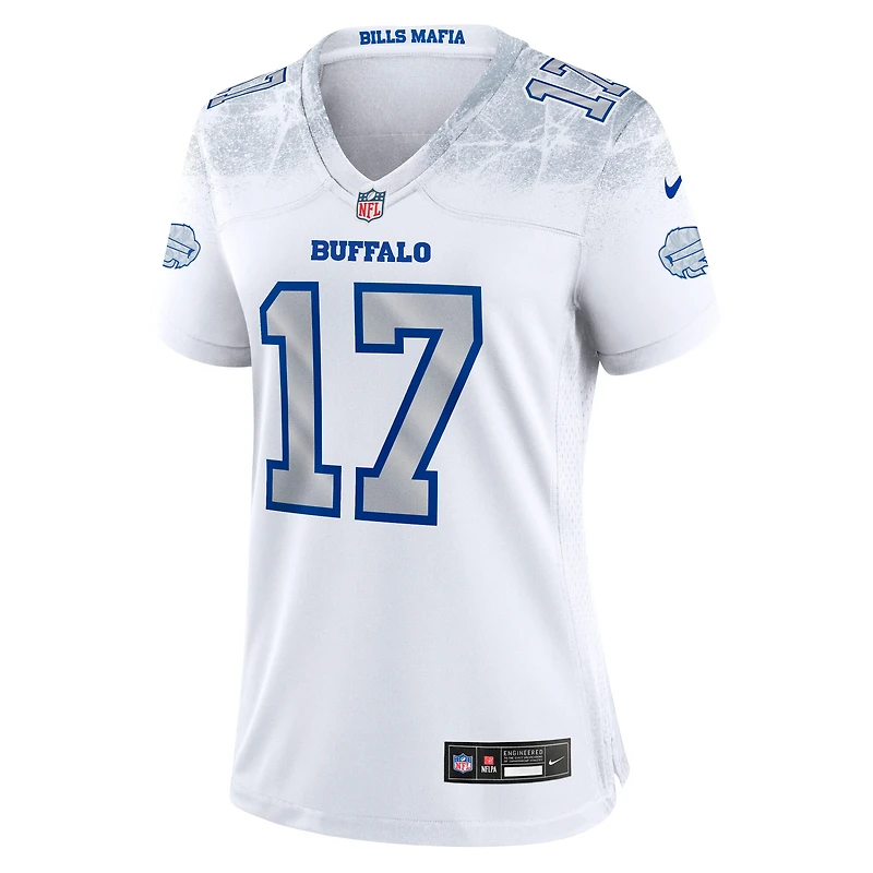 Maillot Nike Josh Allen blanc pour femme, collection Rivalries 2025 des Buffalo Bills