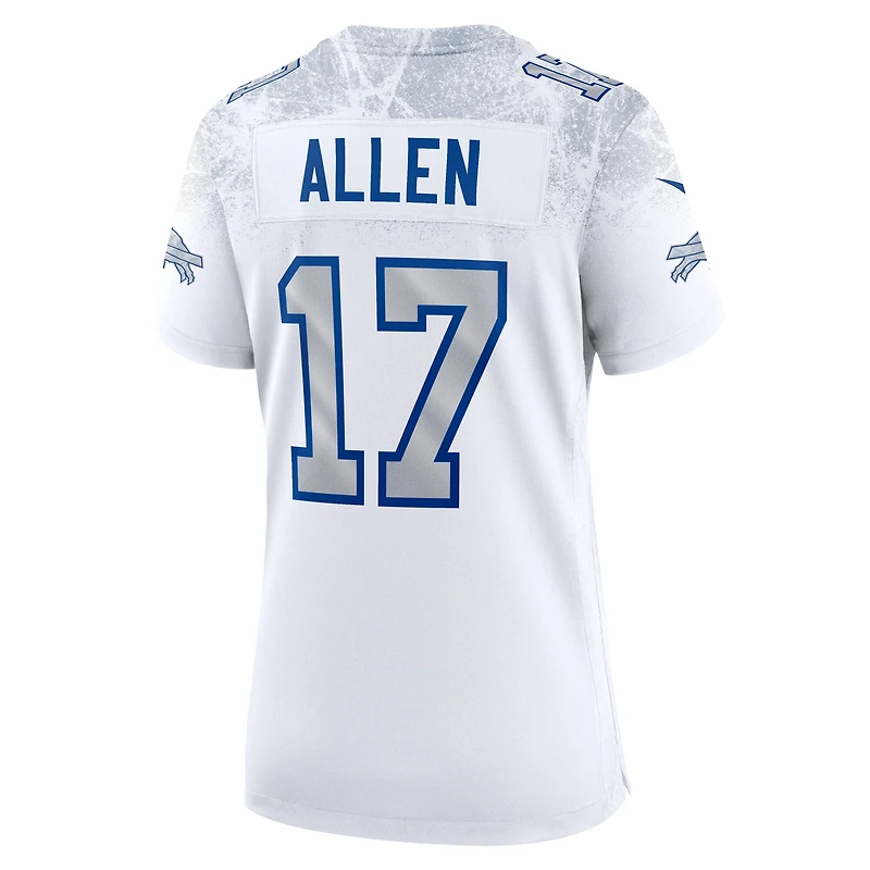 Maillot Nike Josh Allen blanc pour femme, collection Rivalries 2025 des Buffalo Bills