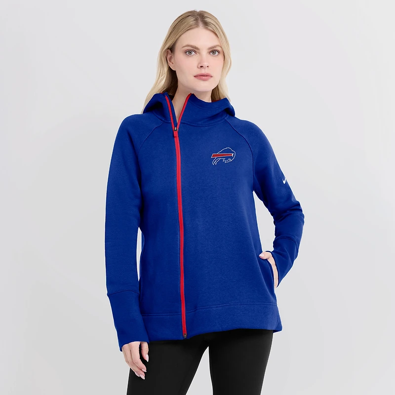 Sweat à capuche asymétrique raglan entièrement zippé Nike Royal Buffalo Bills pour femme