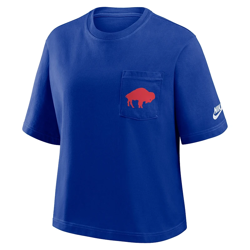 Women's Nike Royal Buffalo Bills Boxy Rewind Pocket T-Shirt