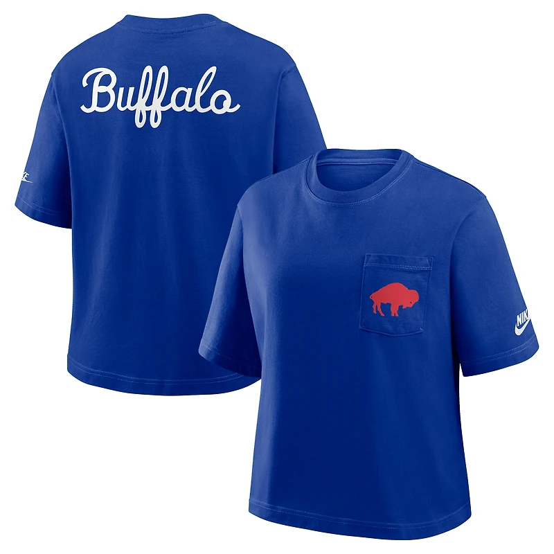 Women's Nike Royal Buffalo Bills Boxy Rewind Pocket T-Shirt