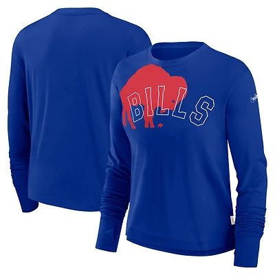 T-shirt à manches longues court et tendance avec logo superposé des Royal Buffalo Bills pour femme de Nike