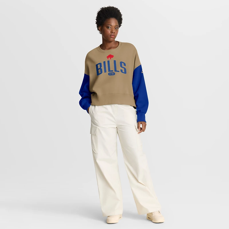 Women's Nike Tan Buffalo Bills Oversized Rewind Pullover Sweatshirt