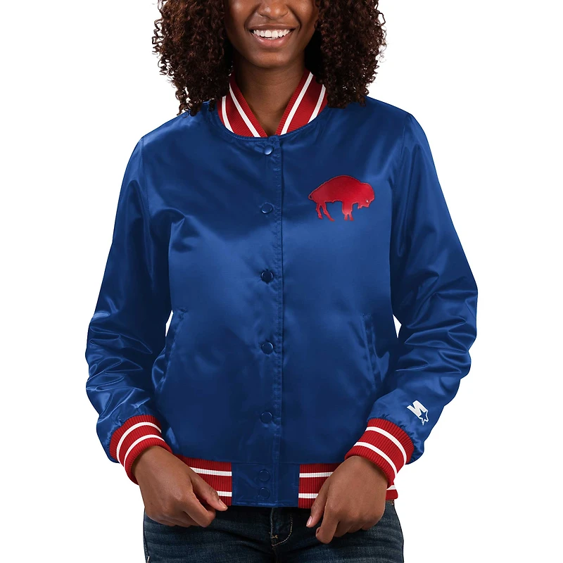 Veste universitaire à boutons-pression en satin Starter Royal Buffalo Bills pour femmes