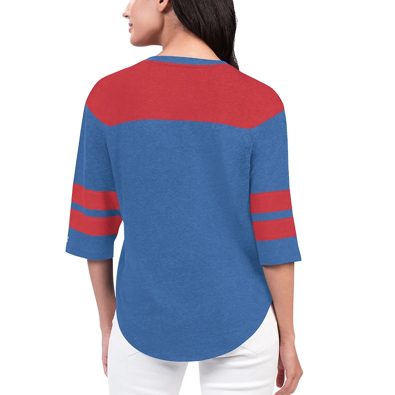 T-shirt Starter Royal Buffalo Bills Fullback Tri-Blend pour femmes à manches 3/4