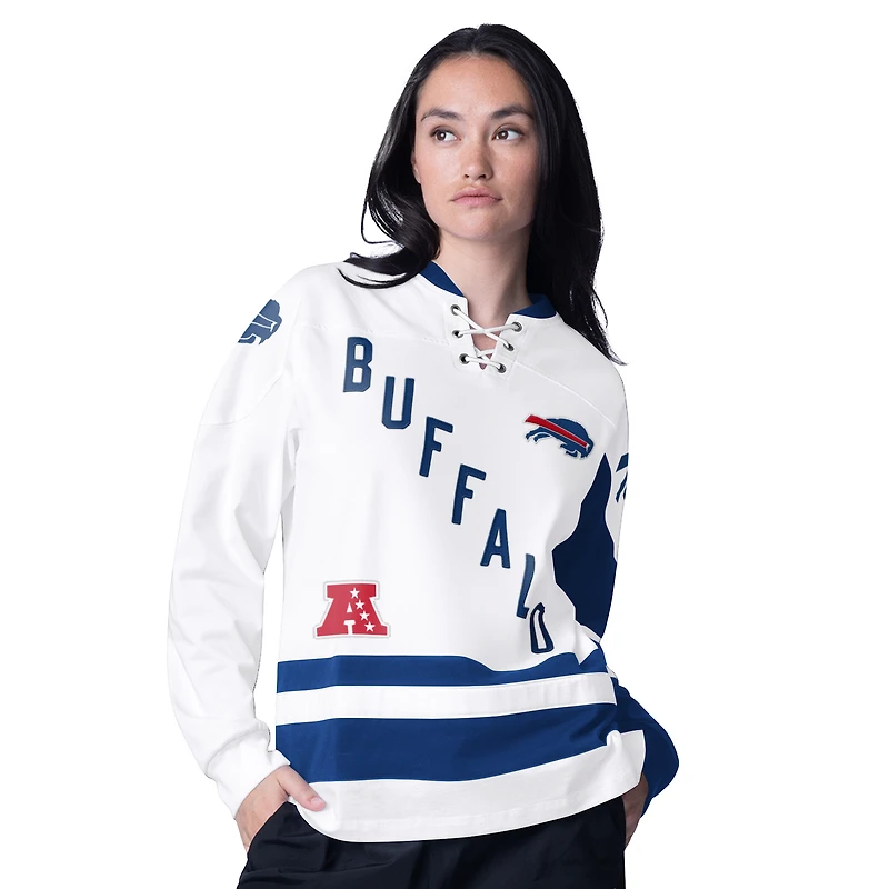 T-shirt à manches longues lacets pour femme Starter White Buffalo Bills Hat Trick