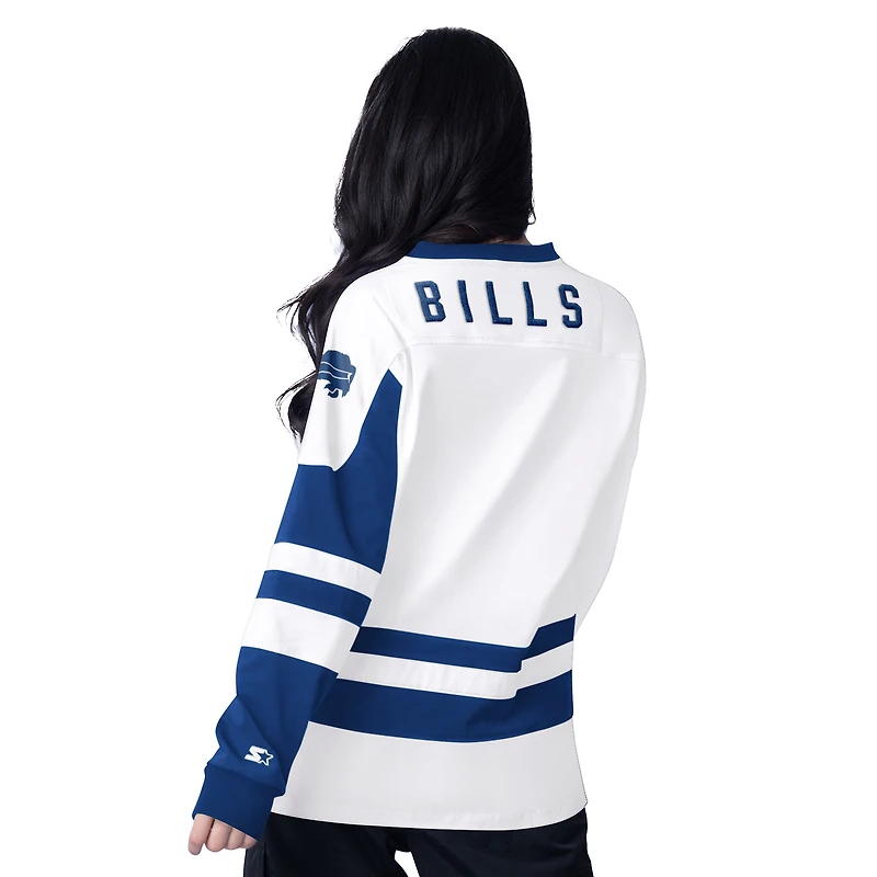 T-shirt à manches longues lacets pour femme Starter White Buffalo Bills Hat Trick