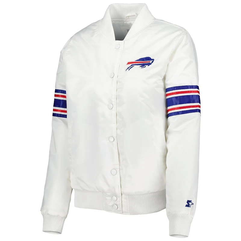 Veste universitaire blanche Buffalo Bills Line Up en satin à boutons-pression pour femme