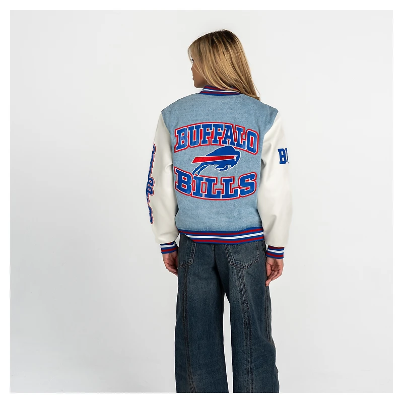 Women's The Wild Collective Buffalo Bills Denim Full-Snap Varsity Jacket