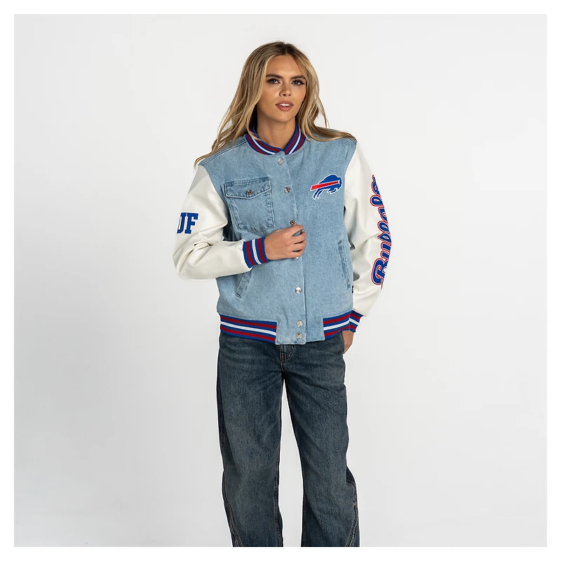 Women's The Wild Collective Buffalo Bills Denim Full-Snap Varsity Jacket