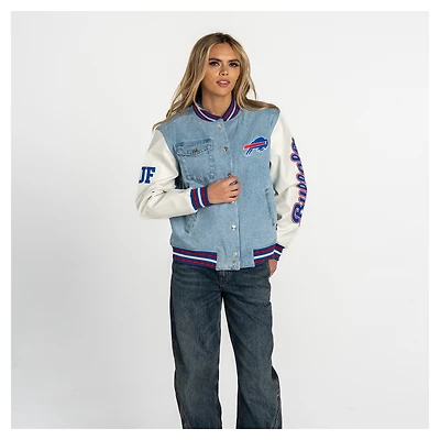 Women's The Wild Collective Buffalo Bills Denim Full-Snap Varsity Jacket