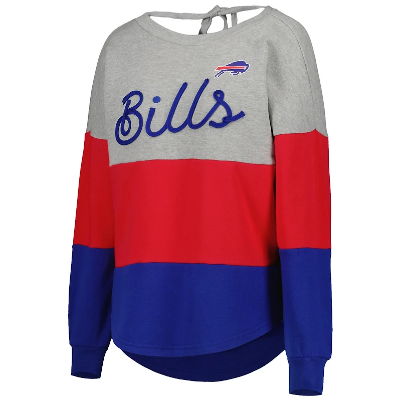Pull Touch Heather Grey/Royal Buffalo Bills Outfield Deep V-Back pour femmes - Sweat-shirt