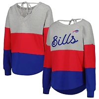 Pull Touch Heather Grey/Royal Buffalo Bills Outfield Deep V-Back pour femmes - Sweat-shirt