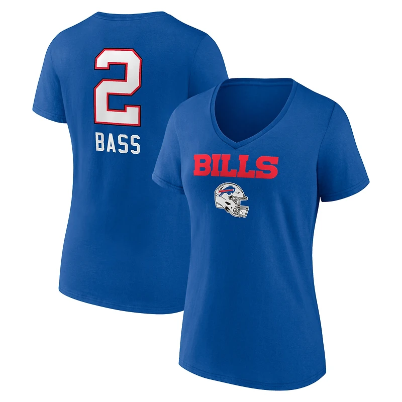 T-shirt col V pour femme Tyler Bass Royal Buffalo Bills Team Wordmark