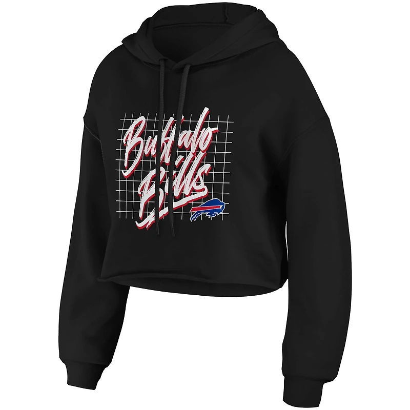 Women's WEAR by Erin Andrews Black Buffalo Bills Domestic Cropped Pullover Hoodie