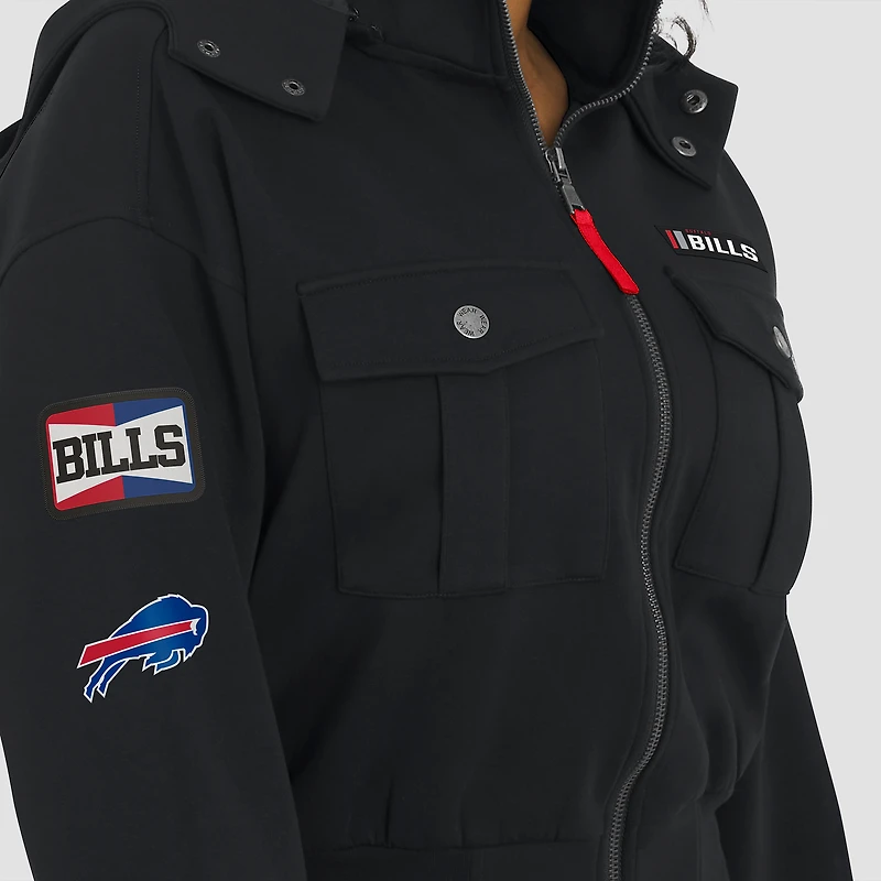 Women's WEAR by Erin Andrews  Black Buffalo Bills Tri-Blend Patch Pocket Cropped Full-Zip Bomber Hoodie Jacket