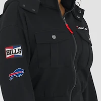 Women's WEAR by Erin Andrews  Black Buffalo Bills Tri-Blend Patch Pocket Cropped Full-Zip Bomber Hoodie Jacket