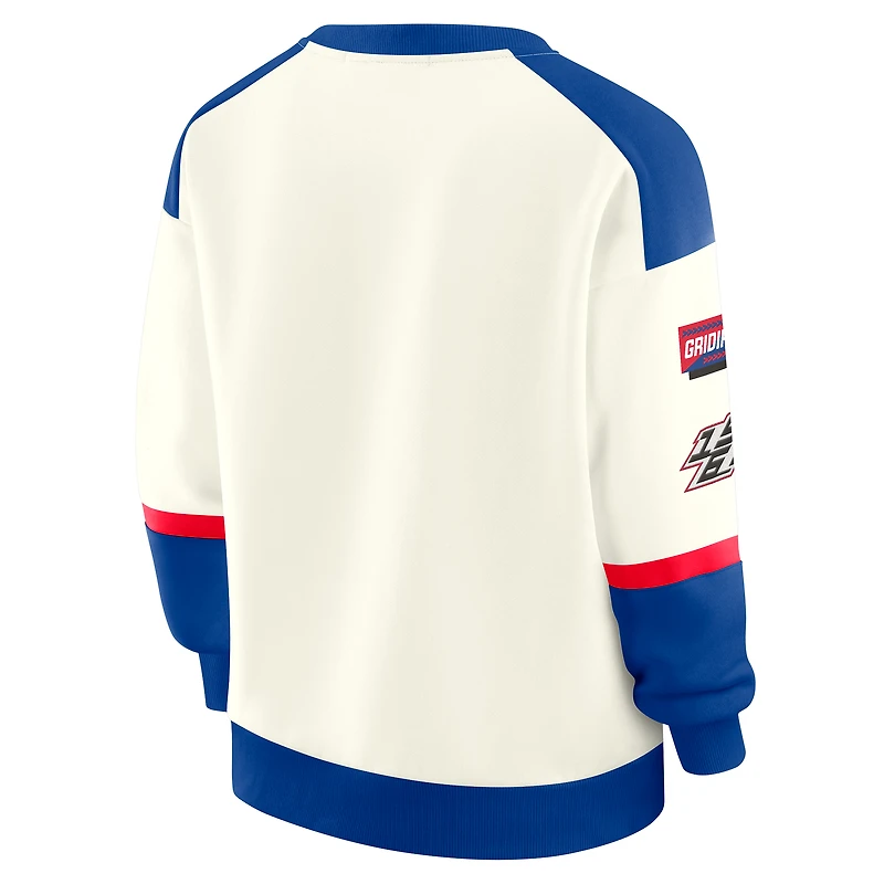 Women's WEAR by Erin Andrews  Cream Buffalo Bills Racing Crew V-Neck Sweatshirt
