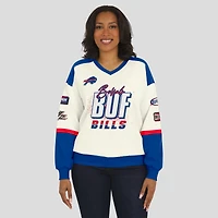 Women's WEAR by Erin Andrews  Cream Buffalo Bills Racing Crew V-Neck Sweatshirt