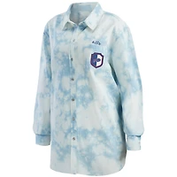 Women's WEAR by Erin Andrews Denim Buffalo Bills Chambray Acid-Washed Long Sleeve - Button-Up Shirt