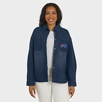 Women's WEAR by Erin Andrews Denim Buffalo Bills Washed Oversized Full-Snap Shacket