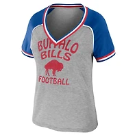 WEAR by Erin Andrews T-shirt court à col en V Buffalo Bills gris chiné pour femmes