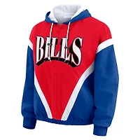 Veste coupe-vent à capuche entièrement zippée et froissée rétro grande taille pour femme WEAR by Erin Andrews rouge/royal Buffalo Bills