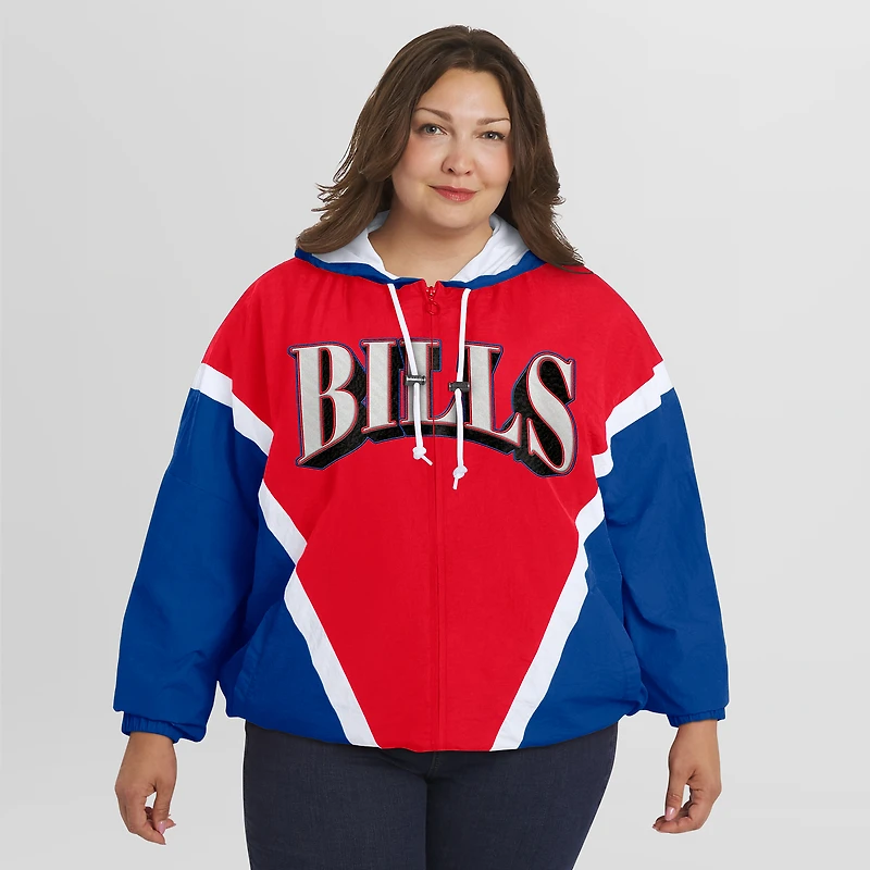Veste coupe-vent à capuche entièrement zippée et froissée rétro grande taille pour femme WEAR by Erin Andrews rouge/royal Buffalo Bills