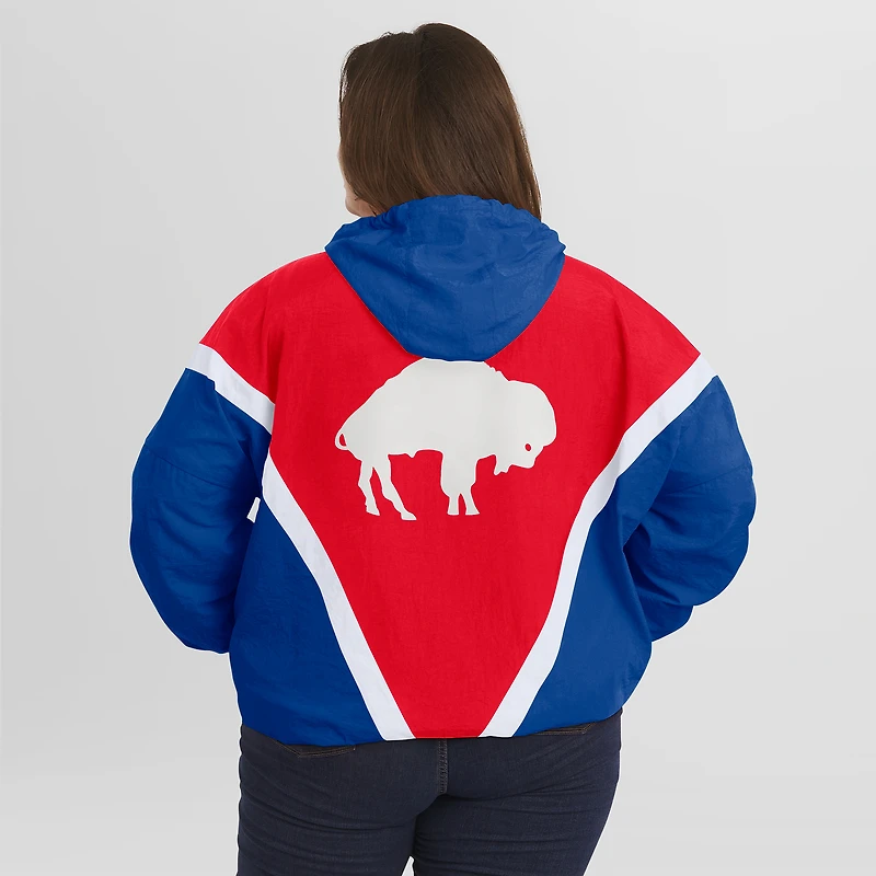 Women's WEAR by Erin Andrews Red/Royal Buffalo Bills Plus Retro Crinkle Full-Zip Hoodie Windbreaker Jacket