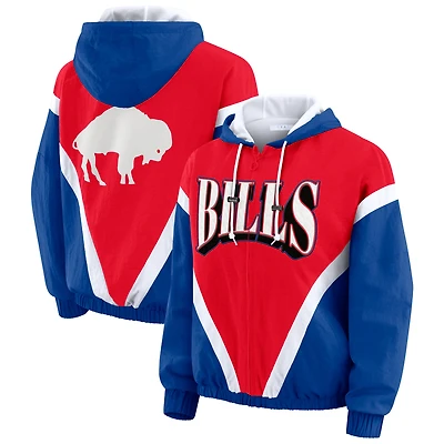 Women's WEAR by Erin Andrews Red/Royal Buffalo Bills Plus Retro Crinkle Full-Zip Hoodie Windbreaker Jacket