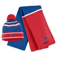 Ensemble bonnet à revers colorblock en tricot avec pompon et écharpe Royal Buffalo Bills WEAR by Erin Andrews pour femme