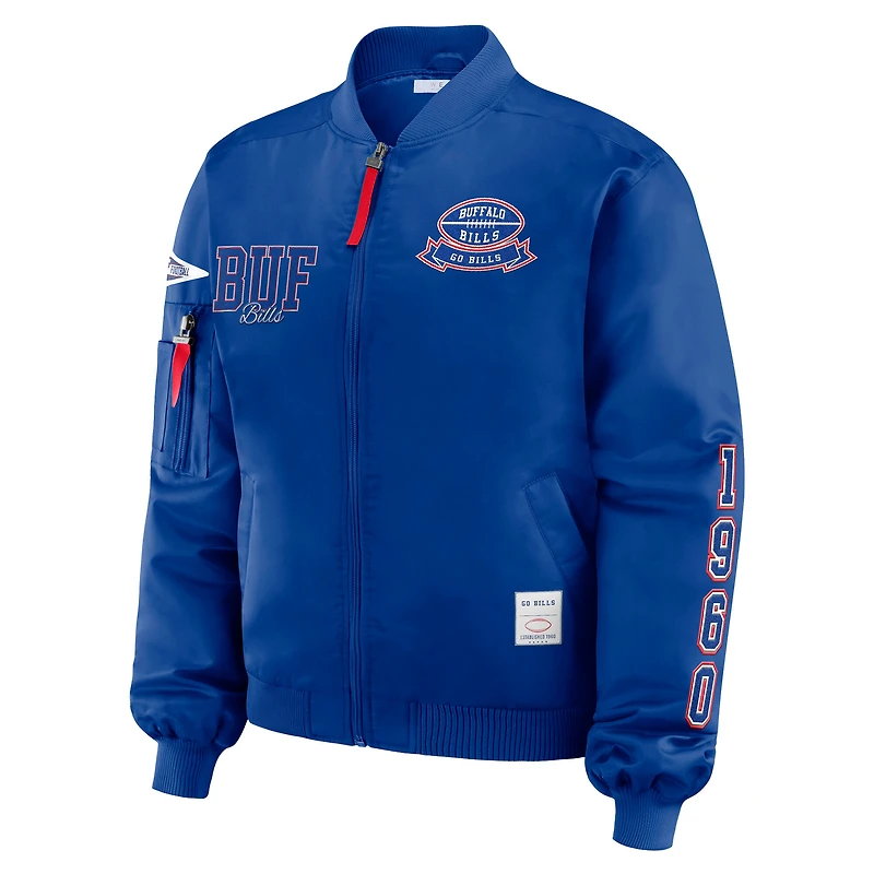 Veste aviateur entièrement zippée WEAR by Erin Andrews Royal Buffalo Bills Patch pour femme