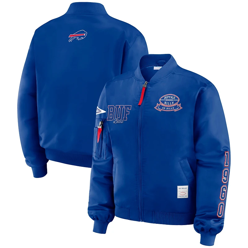 Veste aviateur entièrement zippée WEAR by Erin Andrews Royal Buffalo Bills Patch pour femme