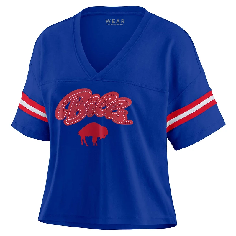 Women's WEAR by Erin Andrews Royal Buffalo Bills Plus Color Block Boxy V-Neck T-Shirt