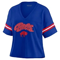 Women's WEAR by Erin Andrews Royal Buffalo Bills Plus Color Block Boxy V-Neck T-Shirt