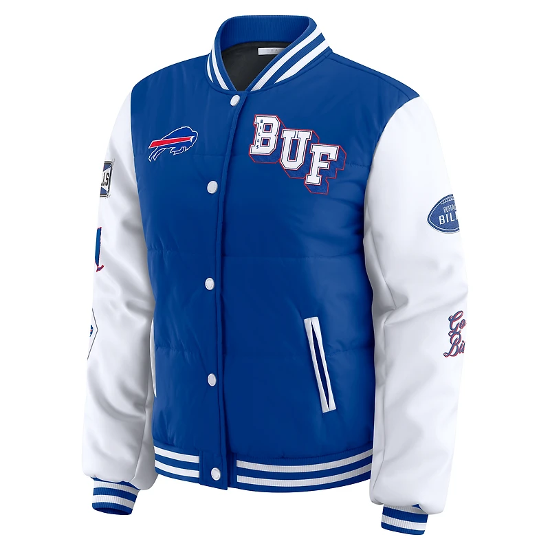 Women's WEAR by Erin Andrews Royal Buffalo Bills Varsity Full-Snap Puffer Jacket