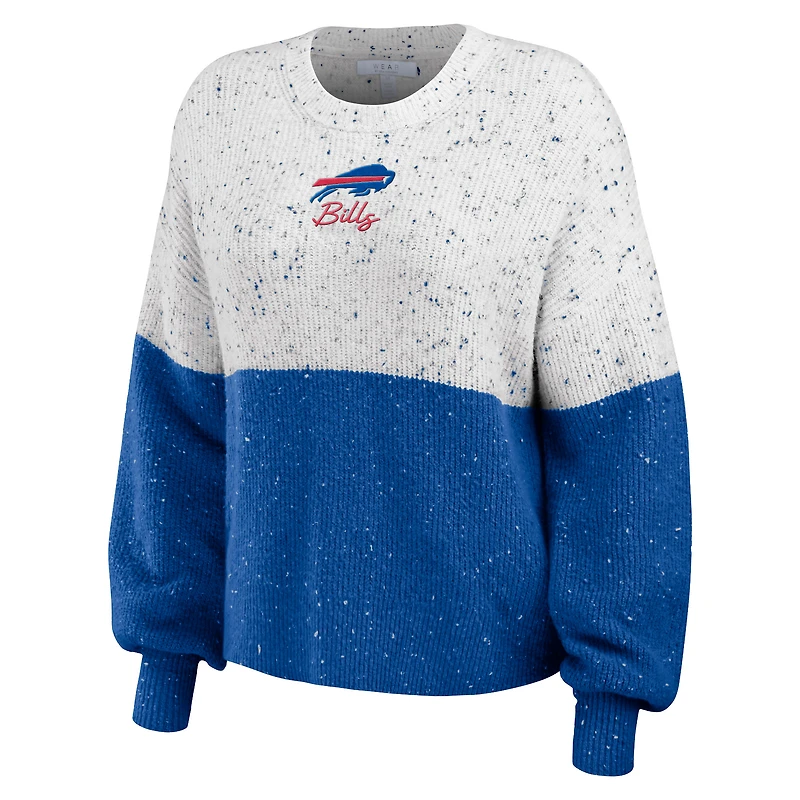 WEAR by Erin Andrews Pull léger à blocs de couleurs pour femme, blanc/Royal Buffalo Bills