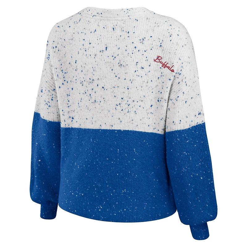 WEAR by Erin Andrews Pull léger à blocs de couleurs pour femme, blanc/Royal Buffalo Bills
