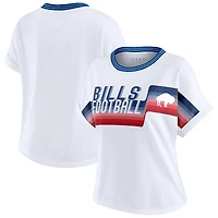 T-shirt court à rayures centrales et col dolman blanc Buffalo Bills pour femme par Erin Andrews
