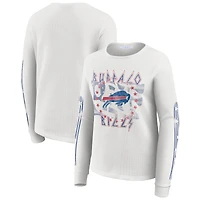 Women's WEAR by Erin Andrews  White Buffalo Bills Graphic Waffle Long-Sleeve T-Shirt