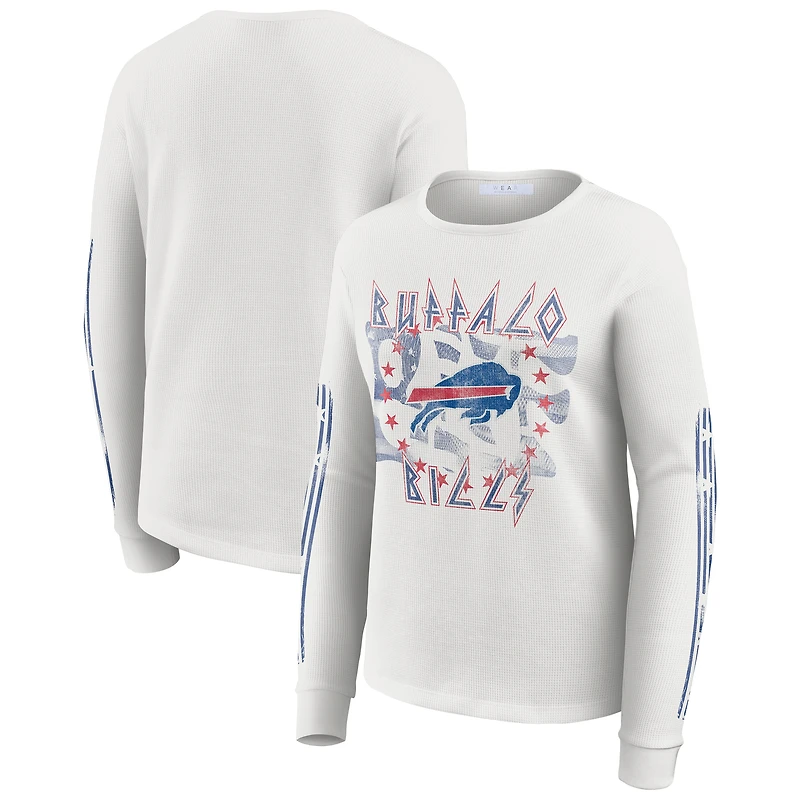 Women's WEAR by Erin Andrews White Buffalo Bills Graphic Waffle Long-Sleeve T-Shirt