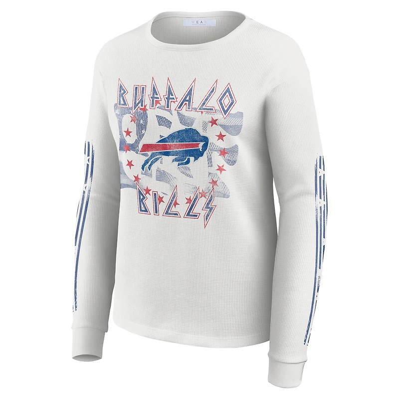 Women's WEAR by Erin Andrews  White Buffalo Bills Graphic Waffle Long-Sleeve T-Shirt