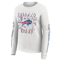 Women's WEAR by Erin Andrews  White Buffalo Bills Graphic Waffle Long-Sleeve T-Shirt