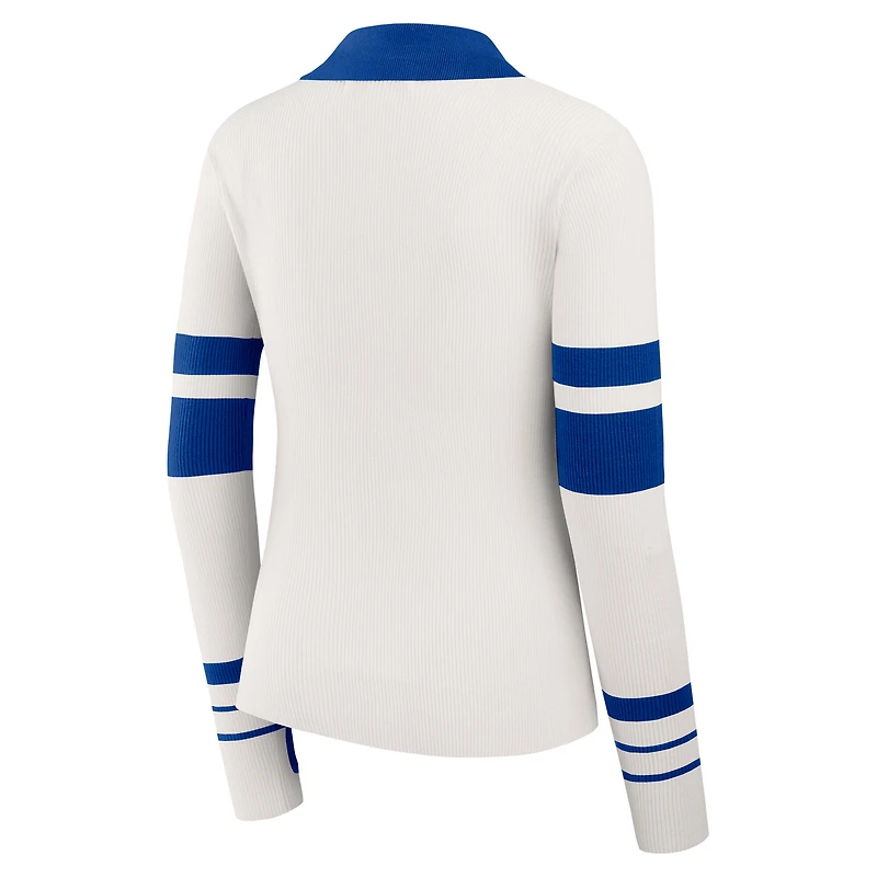 Women's WEAR by Erin Andrews White Buffalo Bills Ribbed Henley Polo Sweater