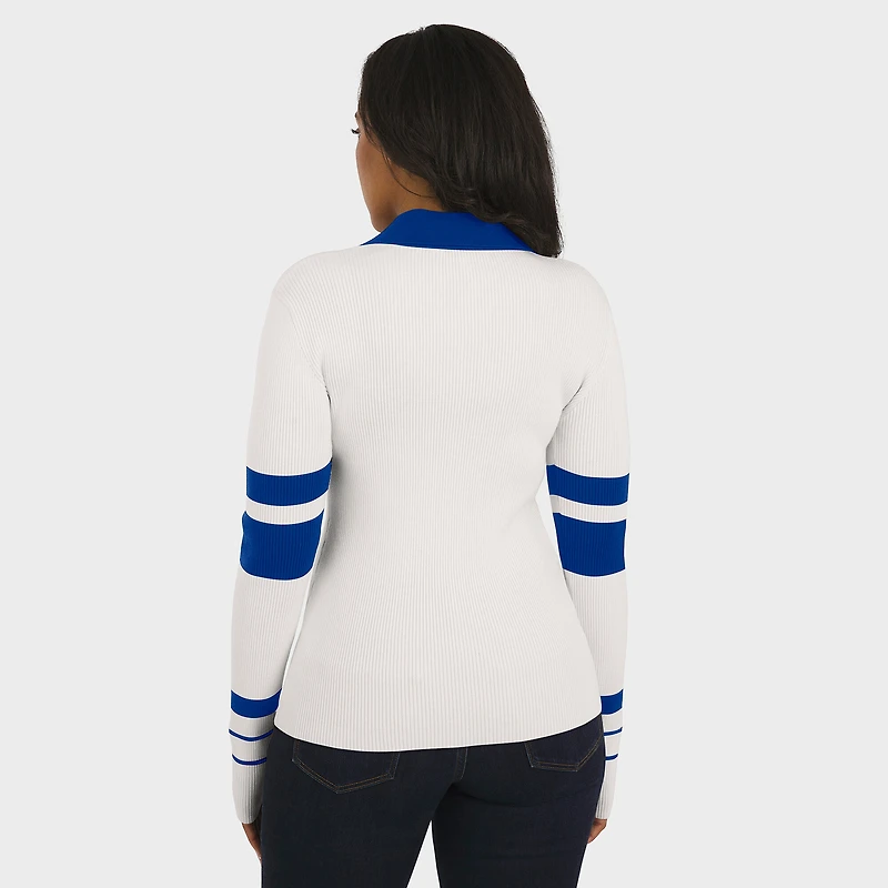 Women's WEAR by Erin Andrews White Buffalo Bills Ribbed Henley Polo Sweater