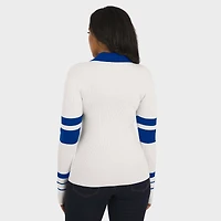 Women's WEAR by Erin Andrews White Buffalo Bills Ribbed Henley Polo Sweater